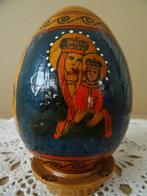 Beschilderd houten ei Jezus Christus Maria Moeder Gods 10cm, Ophalen of Verzenden, Gebruikt, Overige typen, Christendom | Katholiek