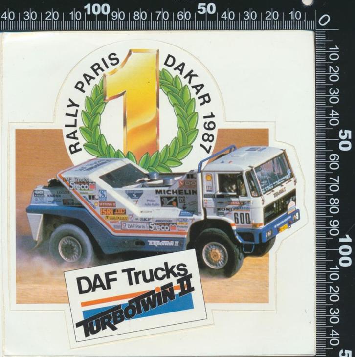 Sticker: Daf Trucks - Turbo Twin II - Paris Dakar 1987 (1), Verzamelen, Stickers, Zo goed als nieuw, Bedrijf of Vereniging, Ophalen of Verzenden
