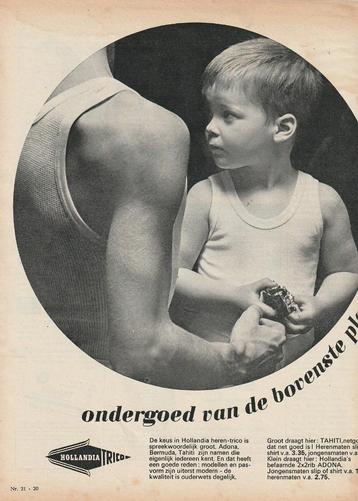 Retro reclame 1962 Hollandia jongens ondergoed hemdjes beschikbaar voor biedingen