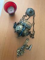 Antiek Godslampje met Rode Glazen Houder, Verzenden, Koper of Brons