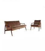 Vintage 3-zits & fauteuil, Harmut Lohmeyer, Wilkhahn ‘60, Hout, Driepersoons, 75 tot 100 cm, Ophalen of Verzenden