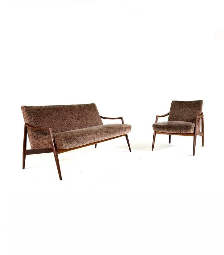 Vintage 3-zits & fauteuil, Harmut Lohmeyer, Wilkhahn ‘60, Huis en Inrichting, Banken | Bankstellen, Zo goed als nieuw, Rechte bank