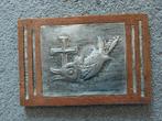 Houten paneel met vis en kruis, Antiek en Kunst, Antiek | Religie, Ophalen of Verzenden