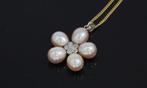 Rozet 6 diamanten parel 18k wit gouden fraaie parel hanger, Ophalen of Verzenden, Goud, Hanger, Met edelsteen