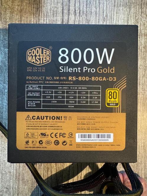 Cooler Master Silent Pro Gold 800W (RS-800-80GA-D3), Computers en Software, Interne voedingen, Zo goed als nieuw, Ophalen