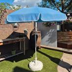 Vintage stoffen blauw geblokte parasol, Gebruikt, Kantelbaar, Ophalen of Verzenden, 1 tot 2 meter