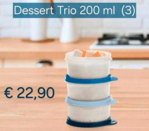 TUPPERWARE Dessert Trio-Quattro 200 ml (3) naturel of blauw, Huis en Inrichting, Keuken | Tupperware, Nieuw, Blauw, Ophalen of Verzenden