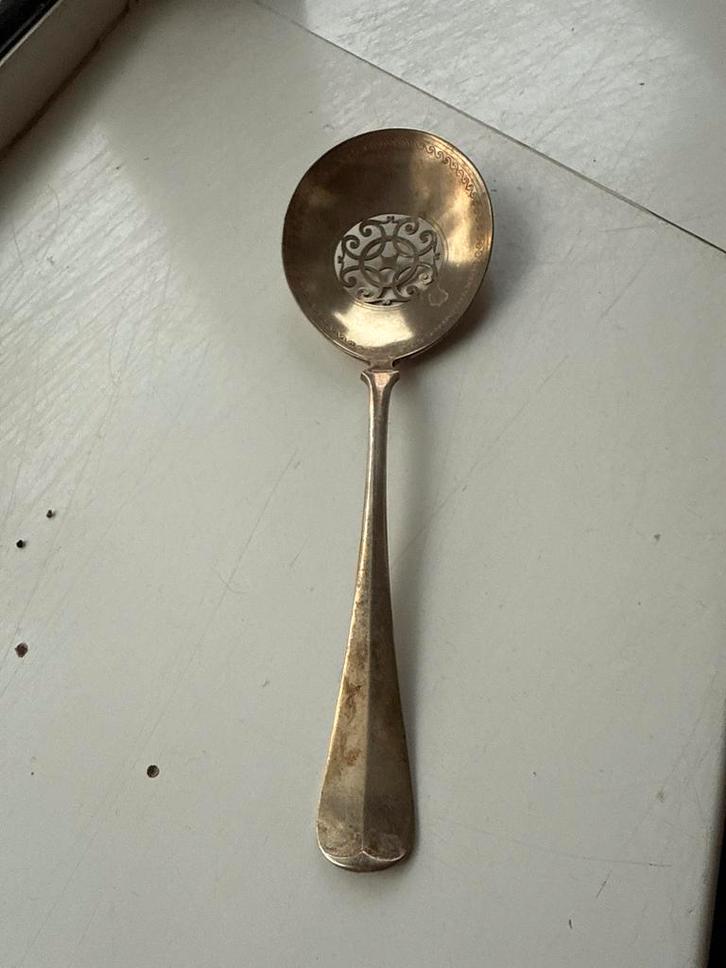 Antieke Verzilverde Nat Fruit Lepel - 21cm, Antiek en Kunst, Antiek | Bestek, Ophalen of Verzenden
