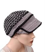 Gehaakte Merino Wollen Pet grijs/zwart, Kleding | Dames, Hoeden en Petten, Verzenden, Nieuw, One size fits all, Pet