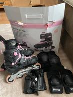 Skeelers zwart/roze, maat 34-37 + beschermers, Verstelbaar, Kinderen, Zo goed als nieuw, Inline skates 4 wielen