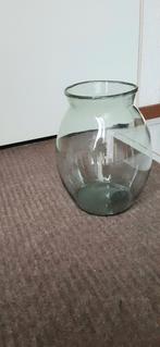 Glazen vaas H28cm heel zacht lichtgroen ,bolvorm sierkunst, Ophalen, Overige kleuren, Minder dan 50 cm, Glas