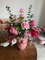 Roze vaas met vogels en zijden boeket ca. 40 cm hoog, Ophalen, Zo goed als nieuw