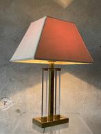 Lucite tafellamp messing plexiglas Hollywood Regency lamp, Minder dan 50 cm, Gebruikt, Ophalen of Verzenden, Metaal