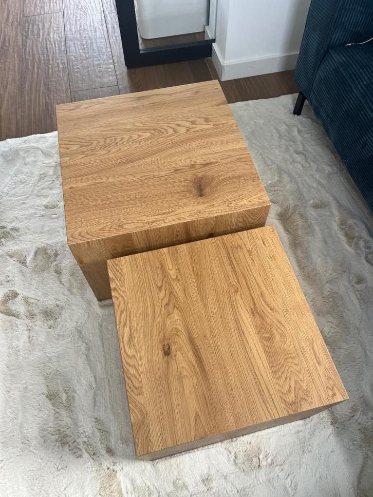 Set van 2 vierkante salontafels met essenhouteffect, Huis en Inrichting, Tafels | Salontafels, Nieuw, Minder dan 50 cm, 50 tot 100 cm