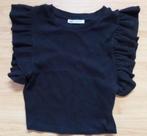 Zwarte cropped top van Zara met volant maat 36/38, Kleding | Dames, Zwart, Ophalen of Verzenden, Zo goed als nieuw, Korte mouw