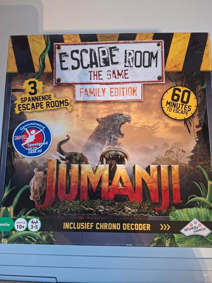 Jumanji Escape Room The Game - Family Edition, Hobby en Vrije tijd, Gezelschapsspellen | Bordspellen, Zo goed als nieuw, Drie of vier spelers