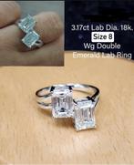 Mooi  “double Emerald  lab diamond ring 3.17ct, Nieuw, Ophalen of Verzenden, 17 tot 18, Dame