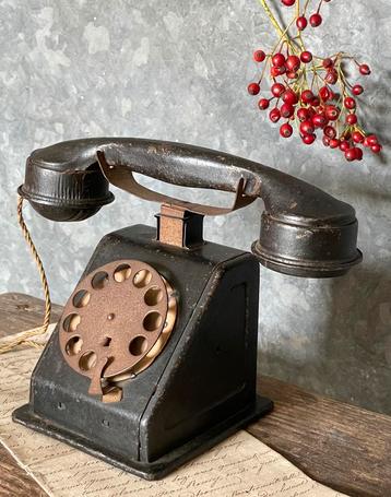 Brocante oud speelgoed kinder telefoontje zwart beschikbaar voor biedingen