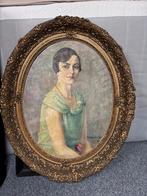 Ovaal portret schilderij van een dame., Antiek en Kunst, Ophalen