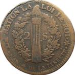 Frankrijk 2 sols 1792 (BB - Français, zeldzaam), Postzegels en Munten, Ophalen of Verzenden, Frankrijk, Losse munt