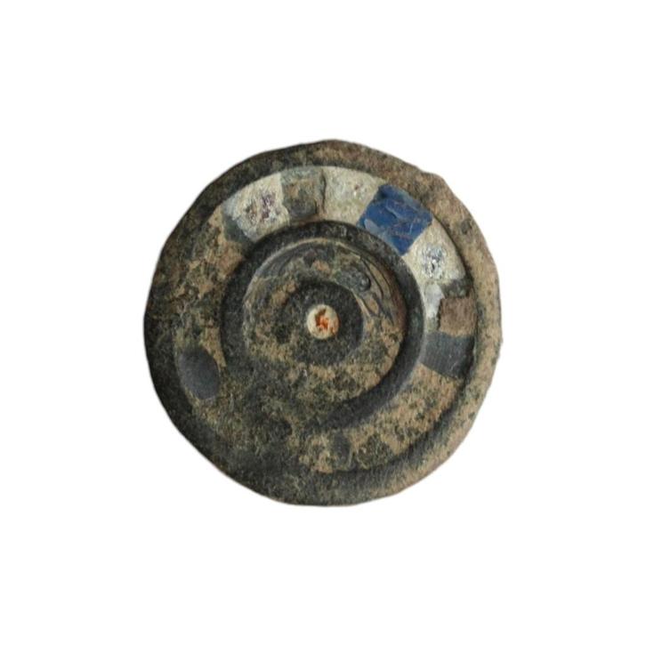 Bodemvondst Romeins bronzen beslag aplique glaspasta, Antiek en Kunst, Antiek | Koper en Brons, Brons, Verzenden