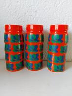 Vintage 12 oranje eierdopjes met blauw groenen bloemen, Ophalen of Verzenden, Huis en Inrichting