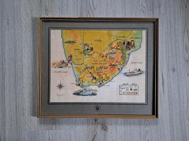 Zeldzame Zuid-Afrika kaart plaat antieke lijst Robert Kurran, Antiek en Kunst, Kunst | Tekeningen en Foto's, Ophalen