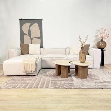 Modulaire hoekbank met losse hocker, linnen stof - 5 kleuren beschikbaar voor biedingen