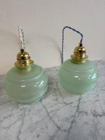 Vintage antiek hanglamp glas groen messing murano stijl, Vintage, Vintage, Ophalen of Verzenden, Minder dan 50 cm
