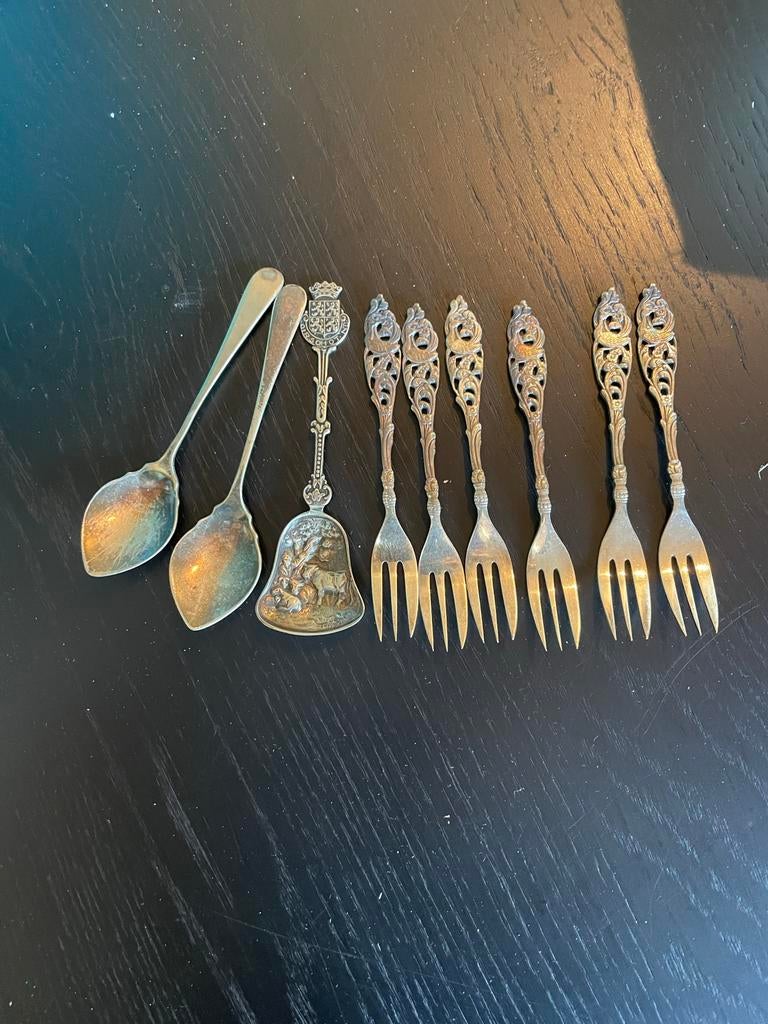 Vintage Zilveren Lepels en Vorken Set, Antiek en Kunst, Antiek | Bestek, Ophalen of Verzenden