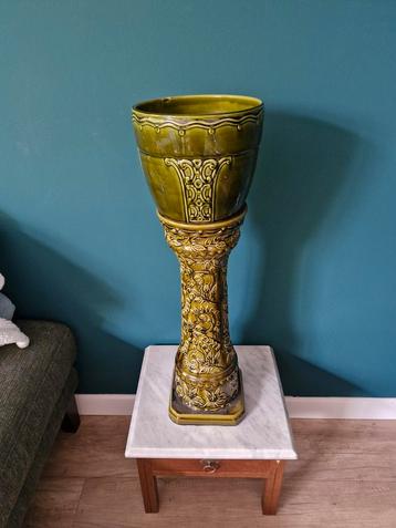 Vintage Groene Piedestal - Prachtig Versierd beschikbaar voor biedingen