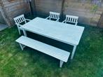 Tuintafel ikea, 3 stoelen, 1 bank, 1 hoes, Ophalen, Gebruikt, Rechthoekig, Hout