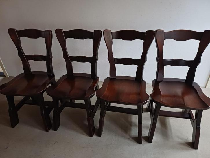 4 Massief Houten Eetkamerstoelen, Huis en Inrichting, Stoelen, Gebruikt, Vier, Hout, Bruin, Ophalen