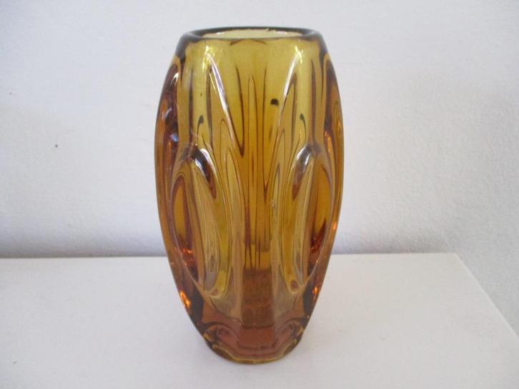 SKLO UNION glazen vaas van Rudolph Shrotter honing mosterd, Antiek en Kunst, Antiek | Glas en Kristal, Ophalen of Verzenden