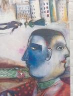 Marc Chagall schilderij druk op linnen Parijs., 50 tot 75 cm, Verzenden, Zo goed als nieuw, Schilderij