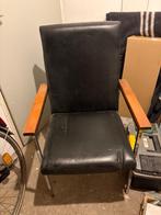 Retro zetel zwart, Huis en Inrichting, Stoelen, Ophalen, Gebruikt, Zwart, Leer
