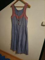 Leuke blauwe vintage zomerjurk met rode details, Blauw, Maat 42/44 (L), Ophalen of Verzenden, Onbekend