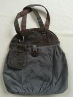 BIJENKORF tas donker grijs suède met bruin leer, Ophalen of Verzenden, Grijs, Handtas
