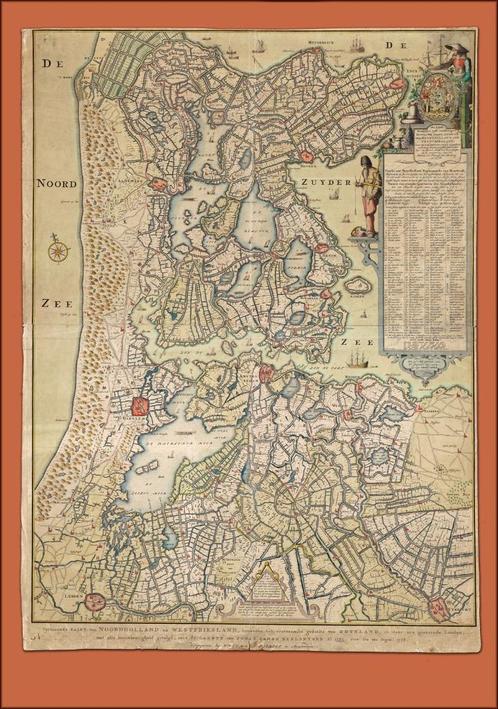 Grote landkaart van Noord Holland en West Friesland UNIEK!, Boeken, Atlassen en Landkaarten, Zo goed als nieuw, Landkaart, Wereld