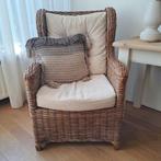 Oorfauteuil, relaxstoel 2 stuks riet rotan creme rib stof, Ophalen, Gebruikt, 75 tot 100 cm, Landelijk