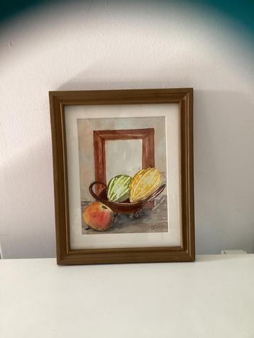 Aquarel met herfsttafereel, eiken lijst, hoog 34 en Br 28 cm beschikbaar voor biedingen