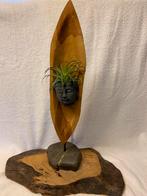 Boeddha hoofd plantenhouder op houten voet, Huis en Inrichting, Ophalen of Verzenden, Zo goed als nieuw