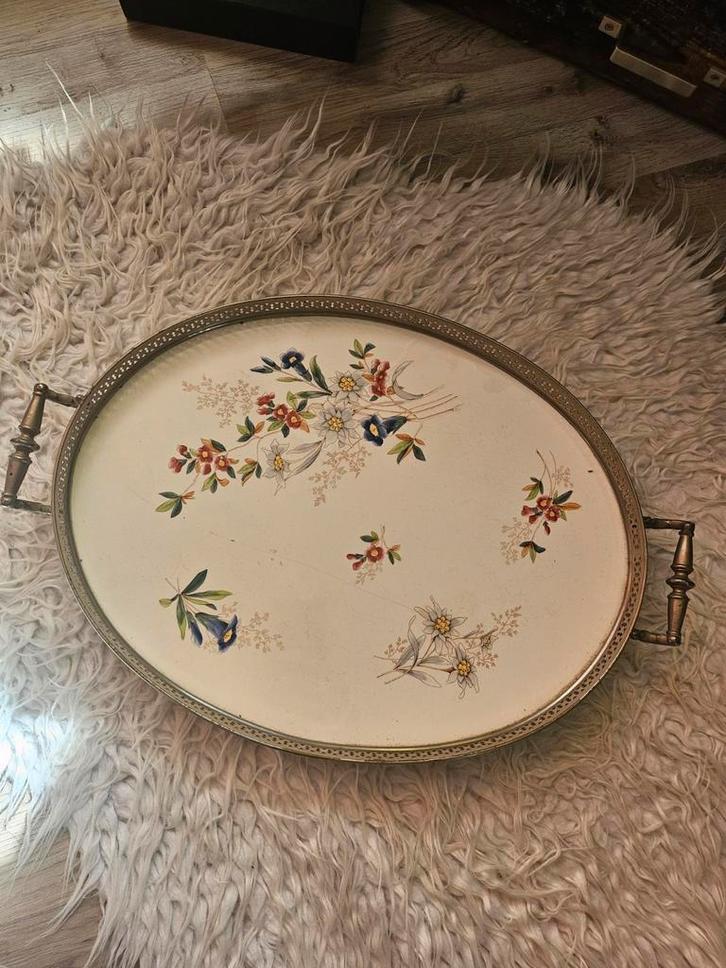 Antiek Frans Porseleinen Dienblad met Bloemmotief, Antiek en Kunst, Antiek | Porselein, Ophalen of Verzenden