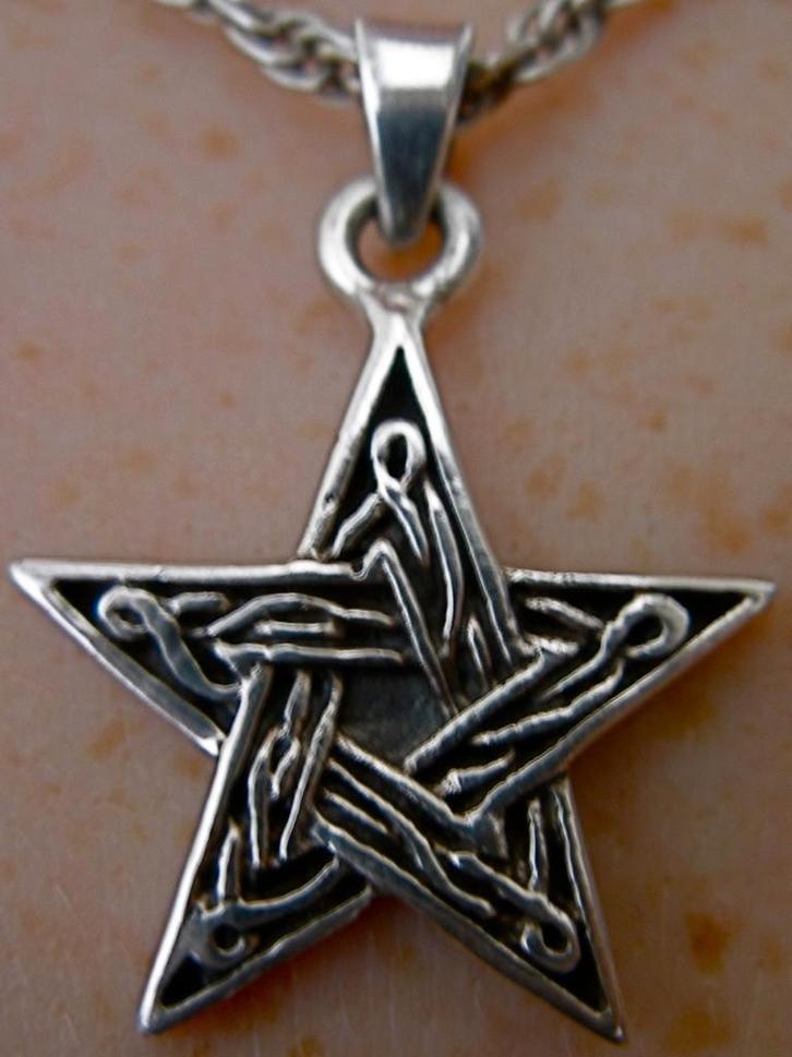 Zilveren 925 zilver kettinghanger mooi versierd pentagram, Sieraden, Tassen en Uiterlijk, Kettinghangers, Nieuw, Zilver, Zilver