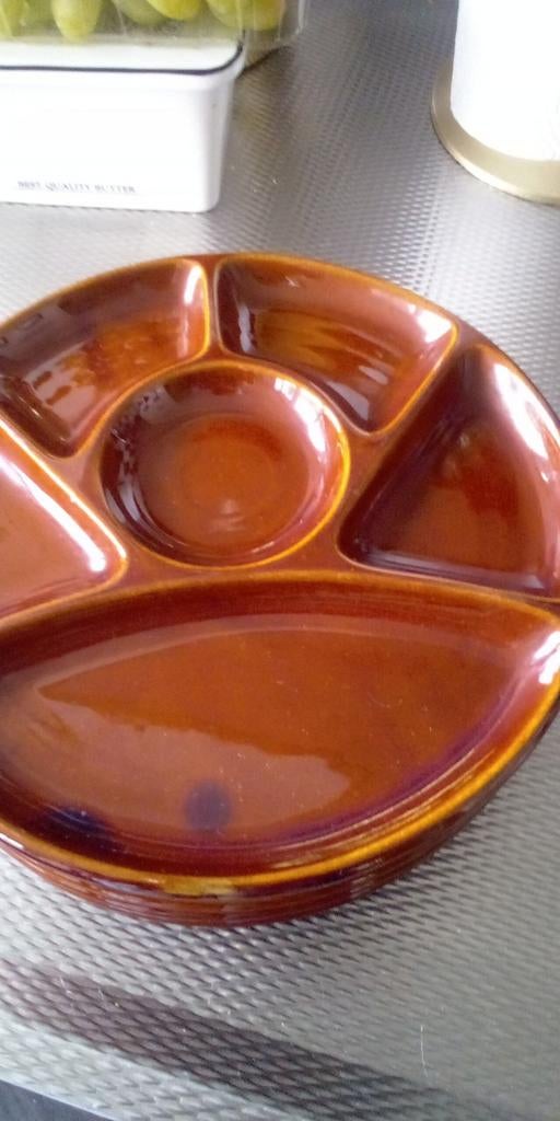 Vintage Fondue borden 5 stuks en 3 sausbakjes, Huis en Inrichting, Keuken | Keukenbenodigdheden, Gebruikt, Ophalen