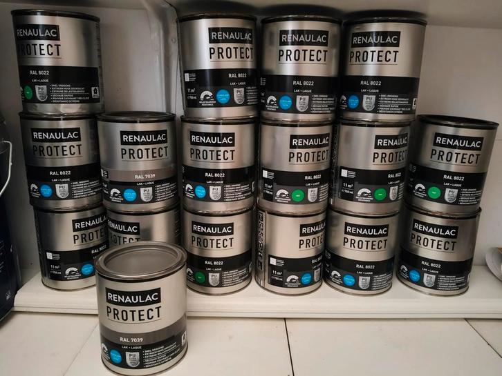 Renaulac Protect lak binnen/buiten - 17x 750ml RAL 8022/7039, Doe-het-zelf en Verbouw, Verf, Beits en Lak, Nieuw, Verf, Minder dan 5 liter