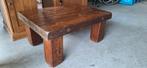 Stevige robuuste salontafel hout blokpoten bruin vintage, Huis en Inrichting, Tafels | Salontafels, Ophalen, 50 tot 100 cm, Vierkant