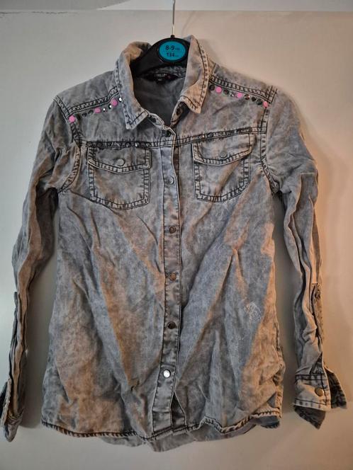 Meisjes denim blouse maat 134/140, Kinderen en Baby's, Kinderkleding | Maat 140, Zo goed als nieuw, Meisje, Overhemd of Blouse