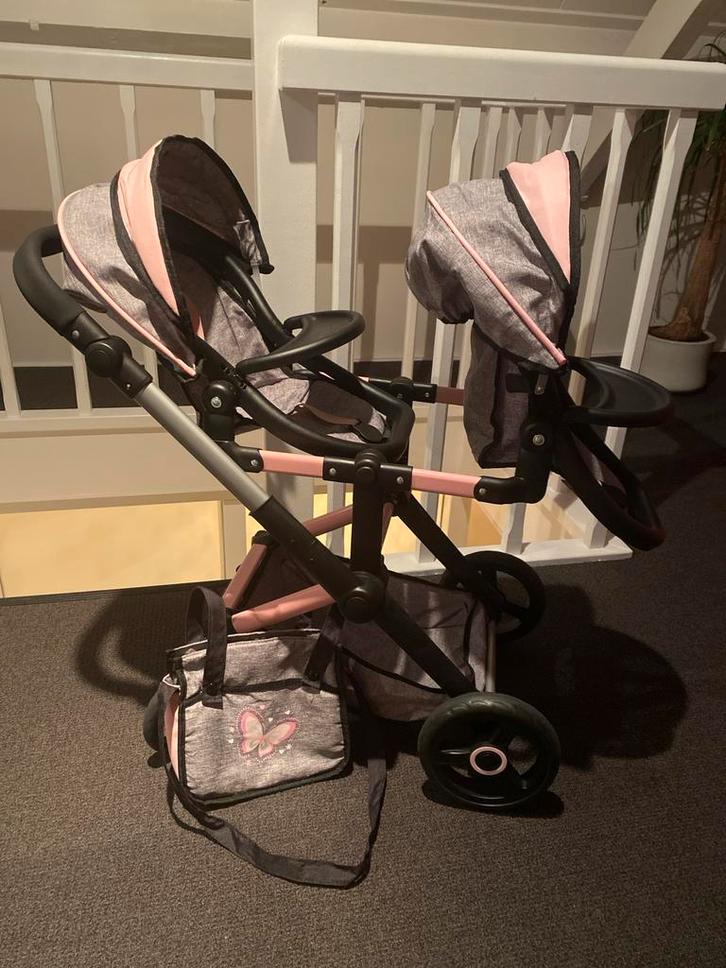 Tweeling Poppenwagen - Multifunctioneel!, Kinderen en Baby's, Speelgoed | Poppen, Zo goed als nieuw, Babypop, Ophalen