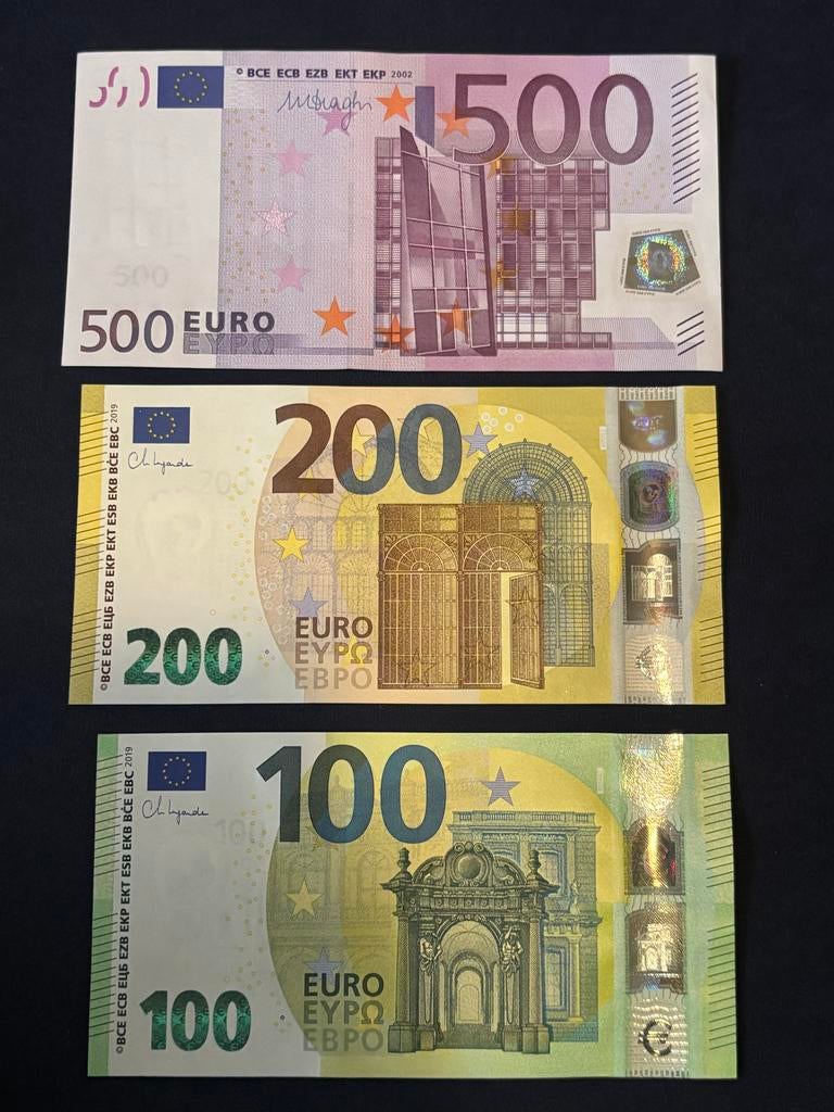 Set van €500, € 200 en € 100 euro biljetten in Topkwaliteit, Postzegels en Munten, Bankbiljetten | Europa | Eurobiljetten, Ophalen of Verzenden